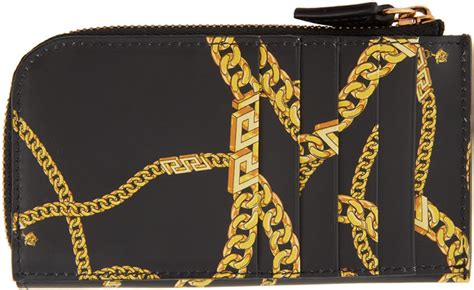 Versace black chain print card holder. Box, dust bg 